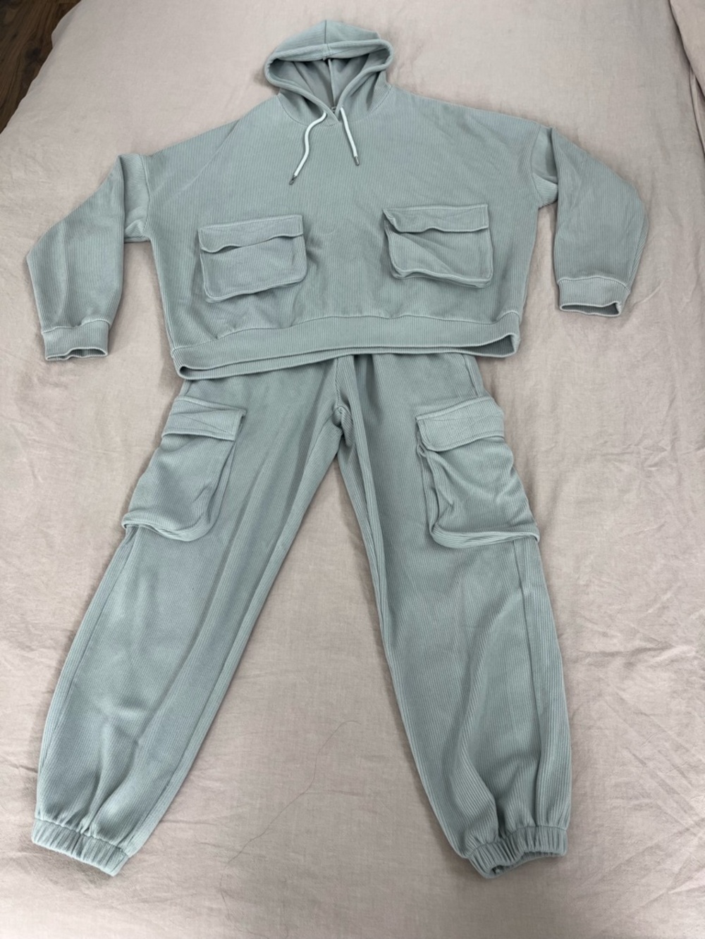 Oversized Sage Green Cozy Sweat Set, Two-Piece - Size S